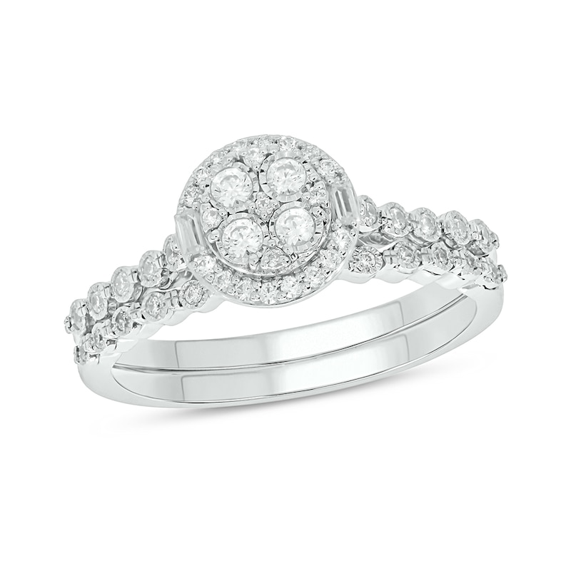 1/3 CT. T.W. Multi-Diamond Frame Vintage-Style Bridal Set in Sterling Silver