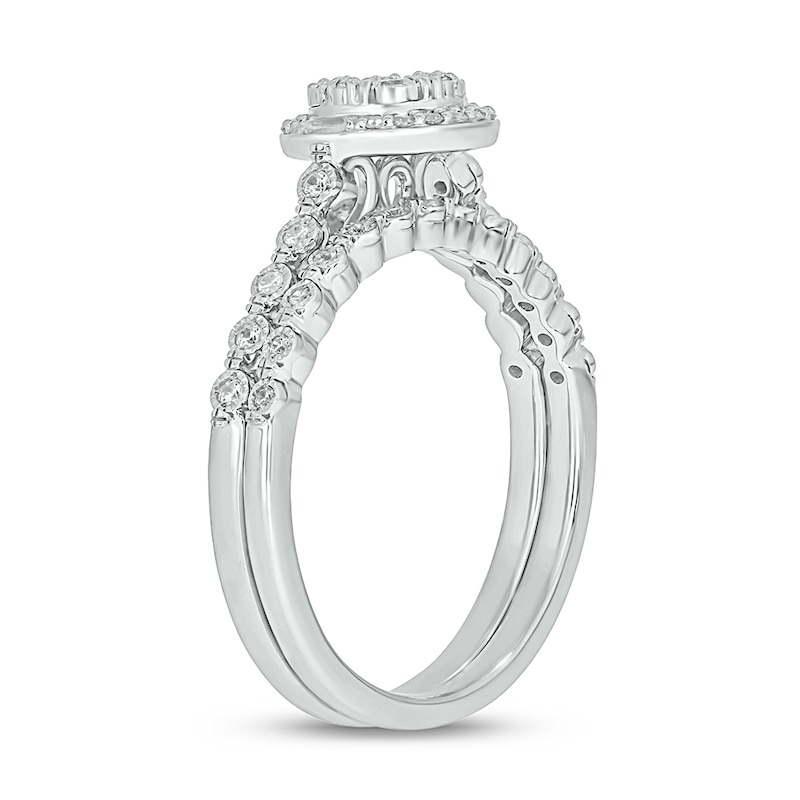 1/3 CT. T.W. Multi-Diamond Frame Vintage-Style Bridal Set in Sterling Silver