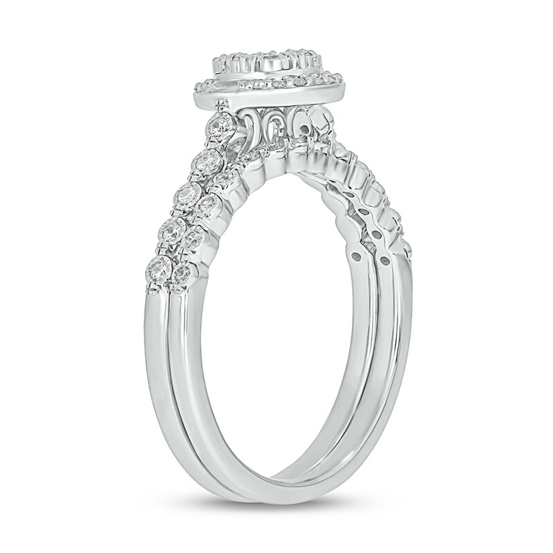 1/3 CT. T.W. Multi-Diamond Frame Vintage-Style Bridal Set in Sterling Silver