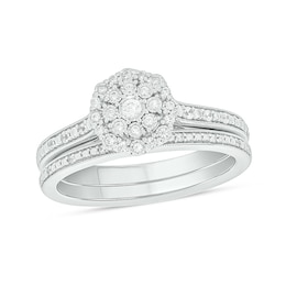 1/5 CT. T.W. Multi-Diamond Alternating Frame Bridal Set in Sterling Silver