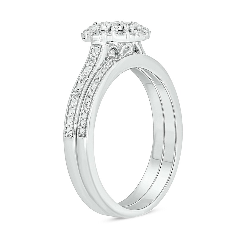 Main Image 3 of 1/5 CT. T.W. Multi-Diamond Alternating Frame Bridal Set in Sterling Silver