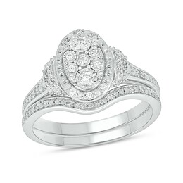 1/4 CT. T.W. Oval Multi-Diamond Collar Bridal Set in Sterling Silver