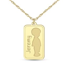 Little Boy or Girl Silhouette Engravable Rectangular Tag Pendant (1 Line)