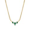 Thumbnail Image 1 of Alternating Marquise-Cut Emerald and 1/20 CT. T.W. Diamond Duos Necklace in 14K Gold - 16"