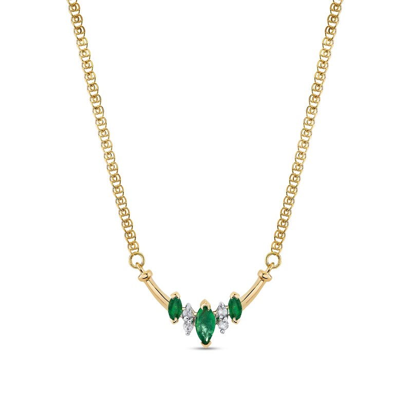 Main Image 1 of Alternating Marquise-Cut Emerald and 1/20 CT. T.W. Diamond Duos Necklace in 14K Gold - 16"