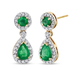 Pear-Shaped Emerald and 1/2 CT. T.W. Diamond Frame Drop Earrings in 14K Gold