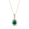 Thumbnail Image 0 of Pear-Shaped Emerald and 1/4 CT. T.W. Diamond Sunburst Frame Pendant in 14K Gold