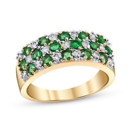 Emerald and 1/3 CT. T.W. Diamond Checkered Ring in 14K Gold