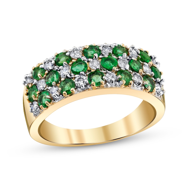 Main Image 1 of Emerald and 1/3 CT. T.W. Diamond Checkered Ring in 14K Gold