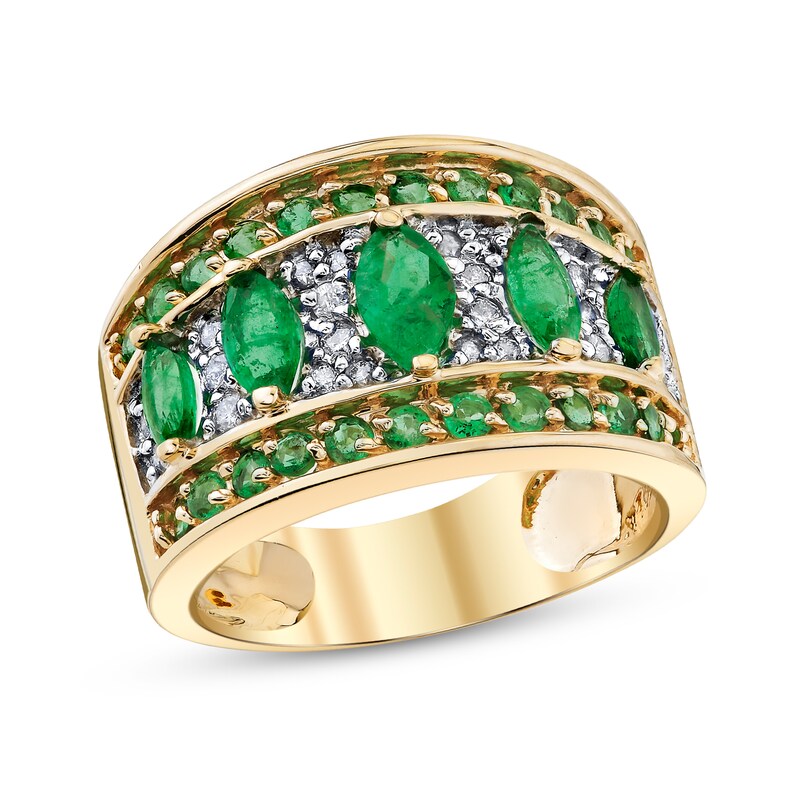 Main Image 1 of Marquise Emerald and 1/4 CT. T.W. Diamond Emerald Edge Ring in 14K Gold