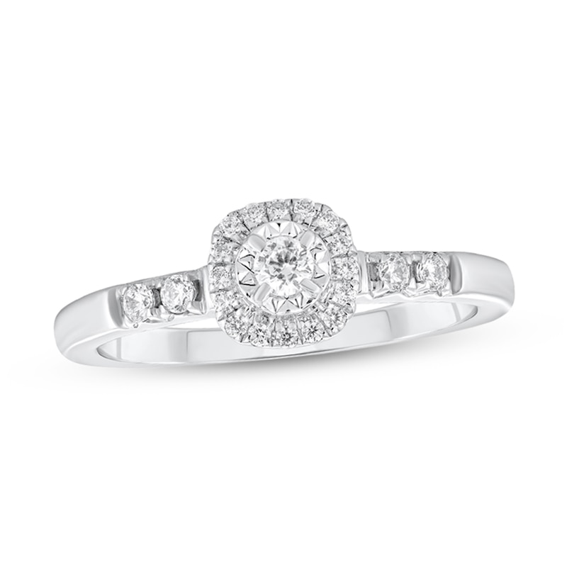 Main Image 1 of 1/4 CT. T.W. Diamond Cushion Frame Engagement Ring in 10K White Gold (I/I2)
