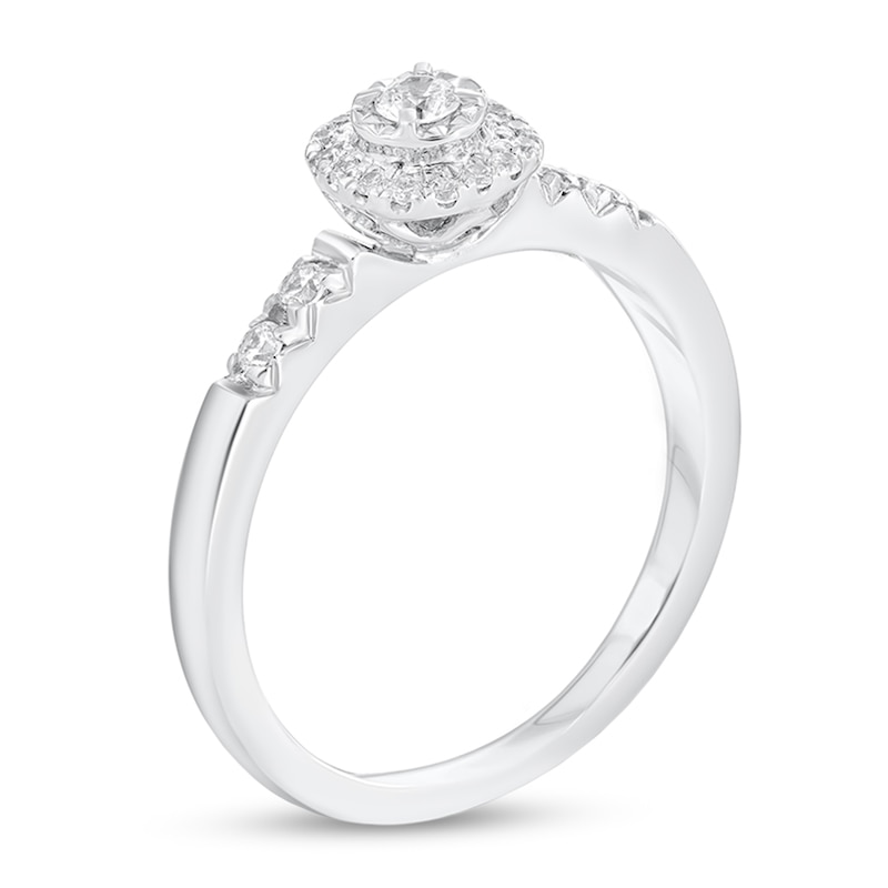 Main Image 2 of 1/4 CT. T.W. Diamond Cushion Frame Engagement Ring in 10K White Gold (I/I2)