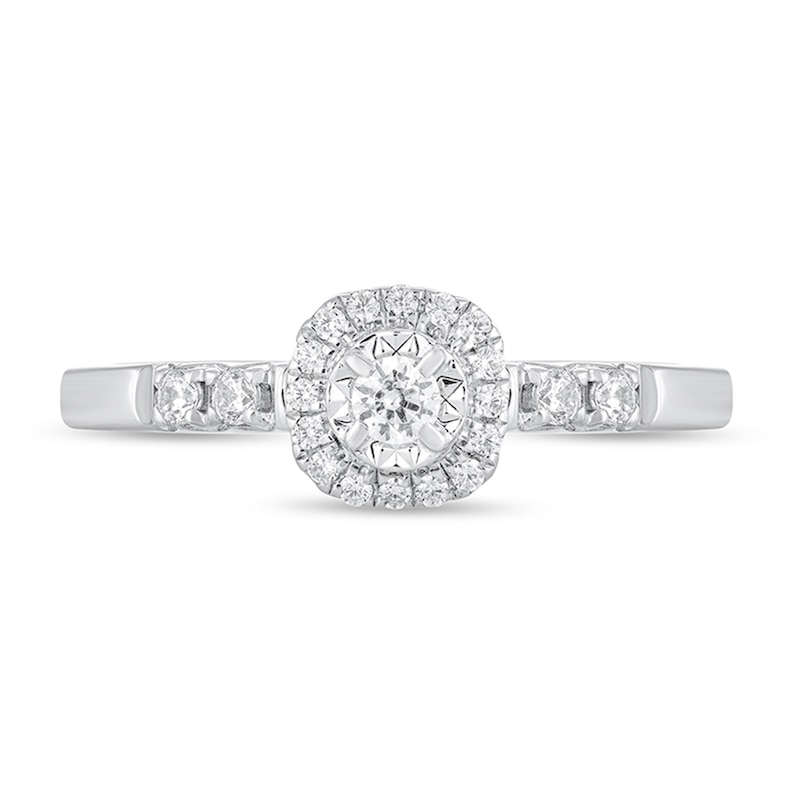Main Image 3 of 1/4 CT. T.W. Diamond Cushion Frame Engagement Ring in 10K White Gold (I/I2)