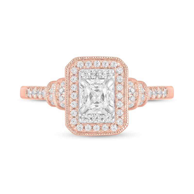 Main Image 3 of 1/2 CT. T.W. Princess-Cut Diamond Rectangular Frame Vintage-Style Engagement Ring in 10K Rose Gold