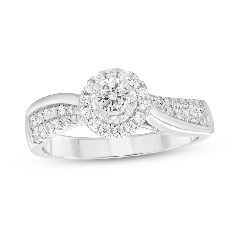 Main Image 1 of 1/2 CT. T.W. Diamond Frame Wavy Double Row Engagement Ring in 10K White Gold (I/I2)