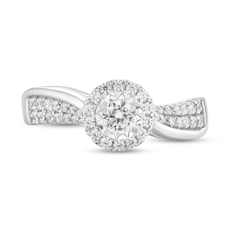 Main Image 3 of 1/2 CT. T.W. Diamond Frame Wavy Double Row Engagement Ring in 10K White Gold (I/I2)