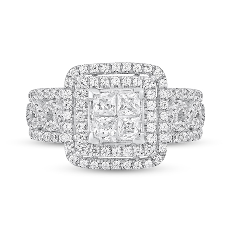 Main Image 3 of 1-1/3 CT. T.W. Quad Princess-Cut Diamond Double Frame Infinity Engagement Ring in 14K White Gold
