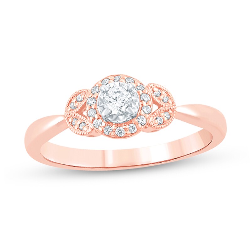 Main Image 1 of 1/5 CT. T.W. Diamond Oval Frame Floral Vintage-Style Engagement Ring in 10K Rose Gold (I/I2)
