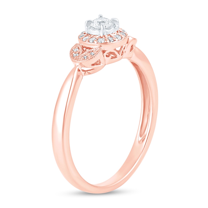 Main Image 2 of 1/5 CT. T.W. Diamond Oval Frame Floral Vintage-Style Engagement Ring in 10K Rose Gold (I/I2)
