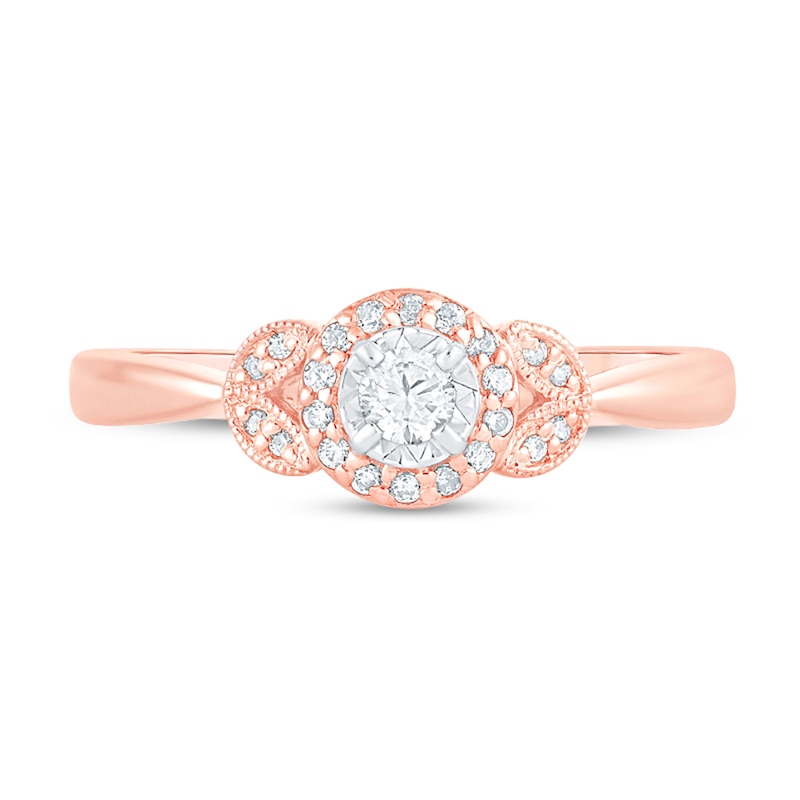 Main Image 3 of 1/5 CT. T.W. Diamond Oval Frame Floral Vintage-Style Engagement Ring in 10K Rose Gold (I/I2)