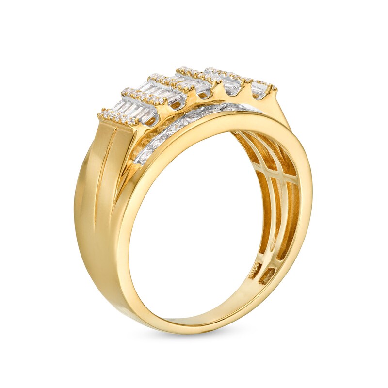 Main Image 3 of 1 CT. T.W. Baguette Diamond Multi-Row Dome Ring in 10K Gold