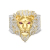 Thumbnail Image 1 of Men's 1 CT. T.W. Diamond and Lab-Created Ruby Lion Ring in 10K Gold