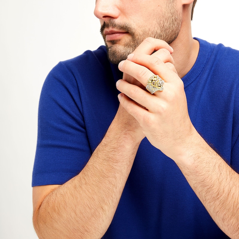 Main Image 2 of Men's 1 CT. T.W. Diamond and Lab-Created Ruby Lion Ring in 10K Gold