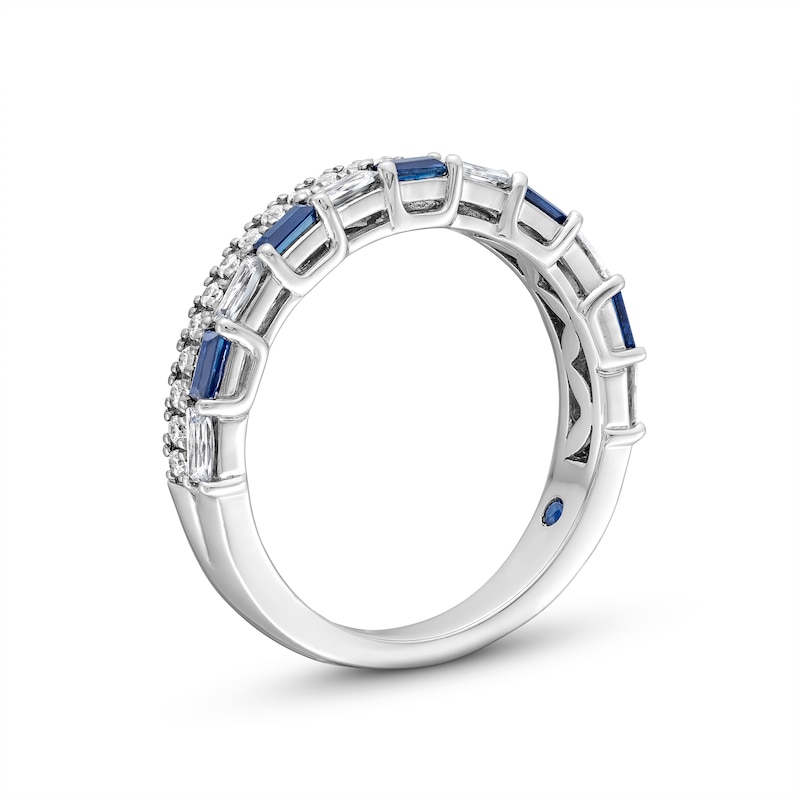 Main Image 3 of Vera Wang Love Collection 3/8 CT. T.W. Diamond and Blue Sapphire Stacked Band in 14K White Gold