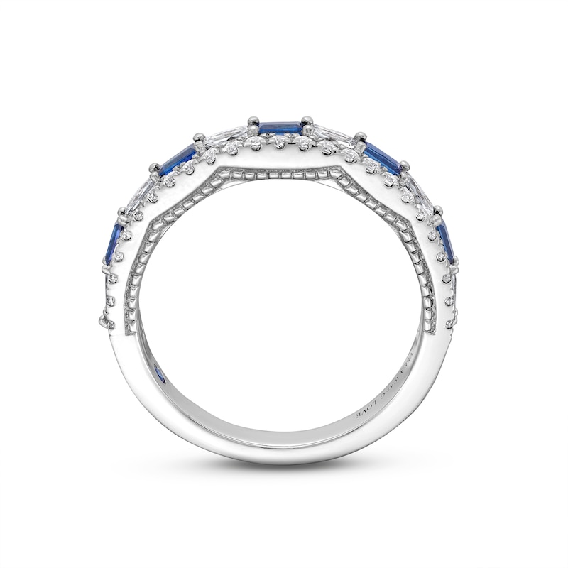 Main Image 5 of Vera Wang Love Collection 3/8 CT. T.W. Diamond and Blue Sapphire Stacked Band in 14K White Gold