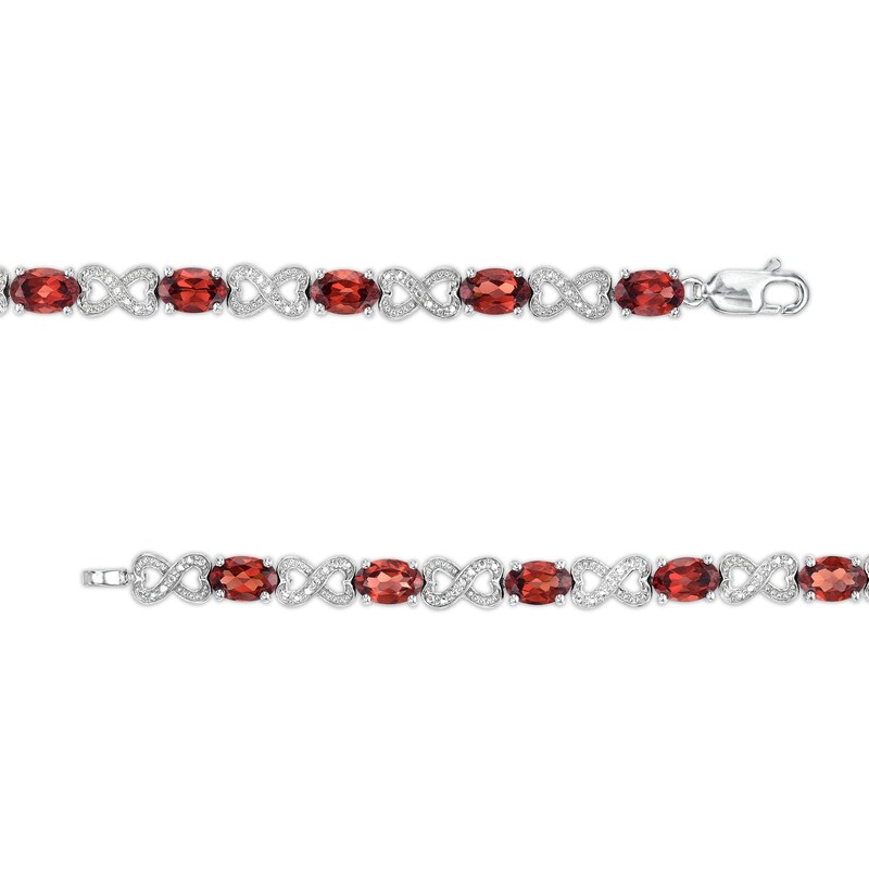 Main Image 3 of Oval Garnet and Diamond Accent Heart-Shaped Infinity Line Bracelet in Sterling Silver - 7.25"