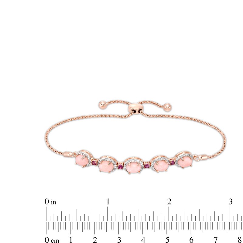 Main Image 3 of Pink Opal, Rhodolite Garnet and White Lab-Created Sapphire Bolo Bracelet in Sterling Silver with 14K Rose Gold Plate