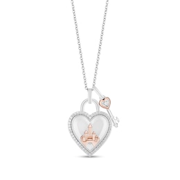 Collector's Edition Enchanted Disney 100th Anniversary Diamond Heart Lock Pendant in Sterling Silver and 10K Rose Gold