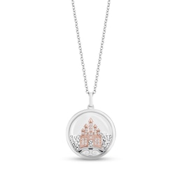 Collector's Edition Enchanted Disney 100th Anniversary Diamond and White Topaz Castle Pendant in Sterling Silver
