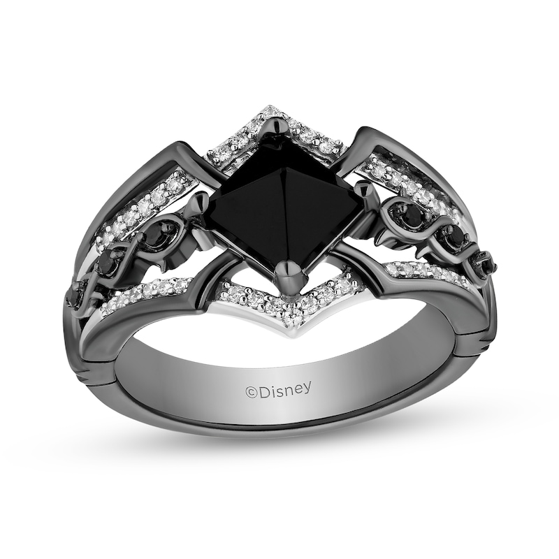 Main Image 1 of Enchanted Disney Villains Maleficent Princess-Cut Onyx and Diamond Ring in Sterling Silver with Black Rhodium