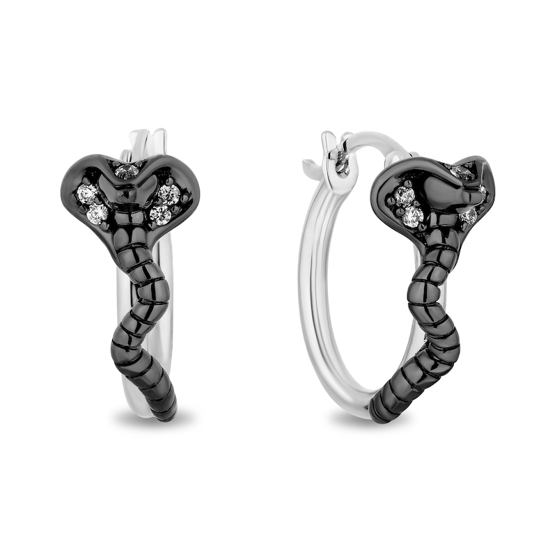 Main Image 1 of Enchanted Disney Villains Jafar 1/10 CT. T.W. Diamond Cobra Hoop Earrings in Sterling Silver with Black Rhodium