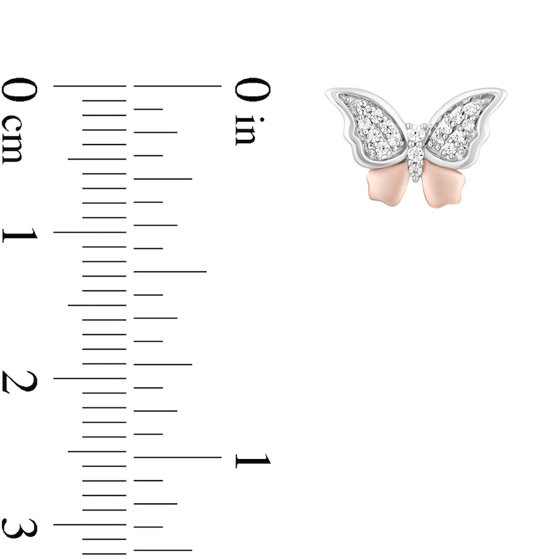 Main Image 3 of Enchanted Disney Mulan 1/8 CT. T.W. Diamond Butterfly Stud Earrings in Sterling Silver and 10K Rose Gold