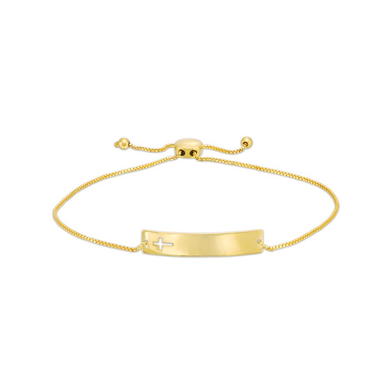 Main Image 1 of Sideways Bar with Cross Cutout Bolo Bracelet in 10K Gold - 9.5"
