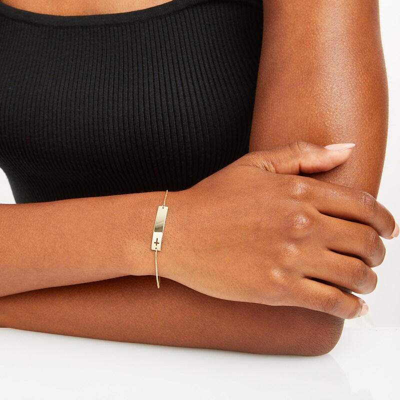 Main Image 2 of Sideways Bar with Cross Cutout Bolo Bracelet in 10K Gold - 9.5"