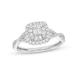 1/2 CT. T.W. Cushion Multi-Diamond Twist Split Shank Ring in 10K White Gold