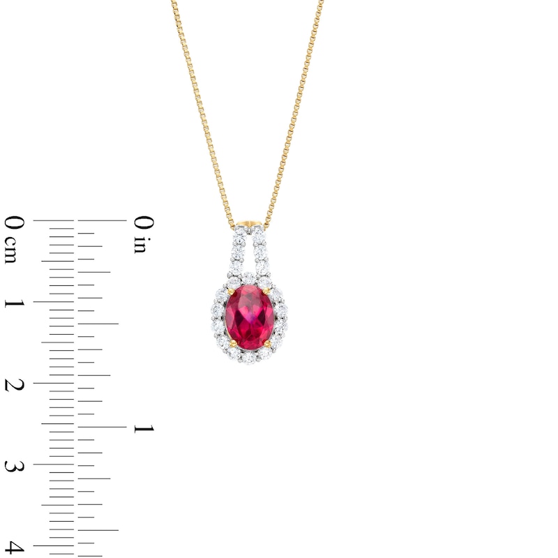 Main Image 3 of Oval Lab-Created Ruby and White Lab-Created Sapphire Frame Split Bail Pendant in Sterling Silver with 14K Gold Plate