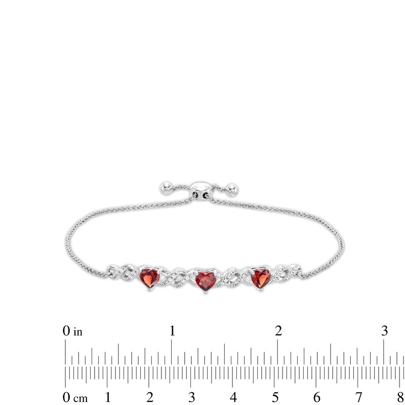 Main Image 3 of 5.0mm Heart-Shaped Garnet and White Lab-Created Sapphire Cascading Infinity Bolo Bracelet in Sterling Silver - 9.0"