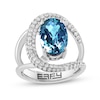 Thumbnail Image 1 of EFFY™ Collection Oval London Blue Topaz and 3/4 CT. T.W. Diamond Open Loop Ring in 14K White Gold