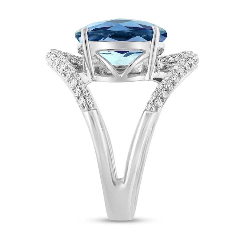 Main Image 2 of EFFY™ Collection Oval London Blue Topaz and 3/4 CT. T.W. Diamond Open Loop Ring in 14K White Gold