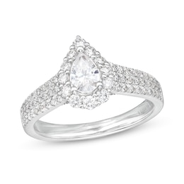 Vera Wang Love Collection 1-1/4 CT. T.W. Pear-Shaped Diamond Flower Frame Engagement Ring in 14K White Gold (I/SI2)