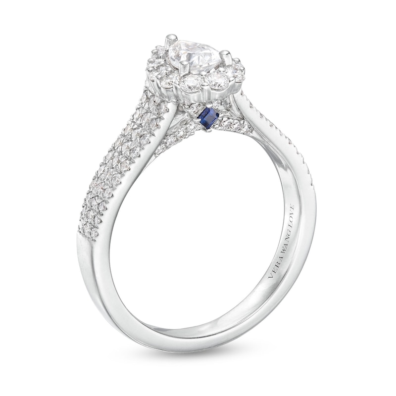 Main Image 3 of Vera Wang Love Collection 1-1/4 CT. T.W. Pear-Shaped Diamond Flower Frame Engagement Ring in 14K White Gold (I/SI2)