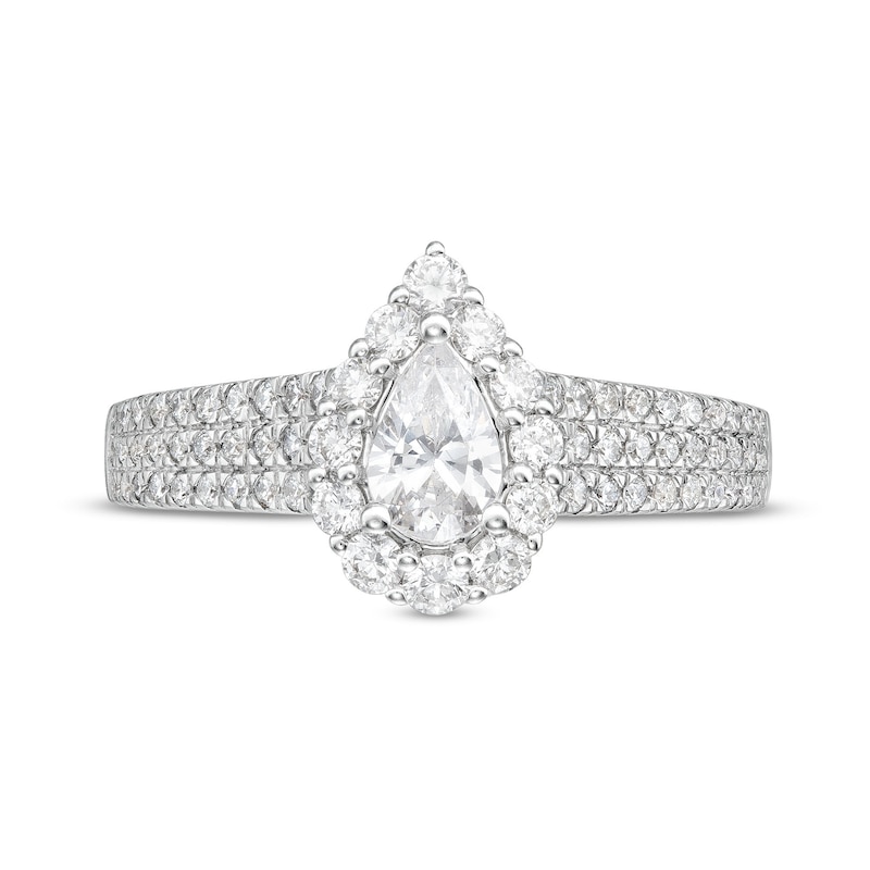 Main Image 4 of Vera Wang Love Collection 1-1/4 CT. T.W. Pear-Shaped Diamond Flower Frame Engagement Ring in 14K White Gold (I/SI2)