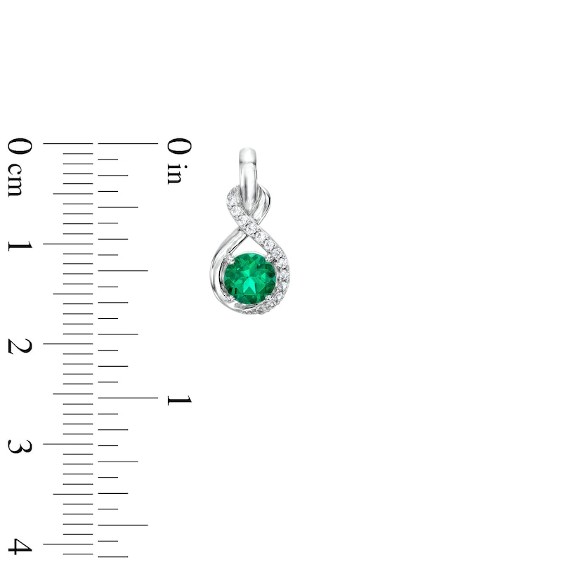 Main Image 3 of Lab-Created Emerald and White Lab-Created Sapphire Infinity Pendant, Drop Earrings and Bracelet Set in Sterling Silver