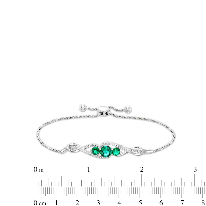 Main Image 4 of Lab-Created Emerald and White Lab-Created Sapphire Infinity Pendant, Drop Earrings and Bracelet Set in Sterling Silver