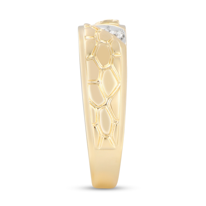 Main Image 2 of Men's 1/8 CT. T.W. Diamond Slant Three Stone Nugget Ring in 10K Gold