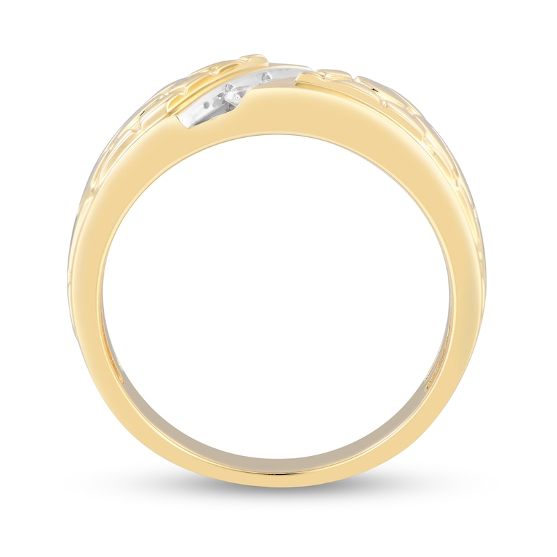 Main Image 3 of Men's 1/8 CT. T.W. Diamond Slant Three Stone Nugget Ring in 10K Gold
